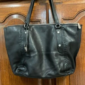 Black leather bag 12 inch long 17 wide comes with small wallet